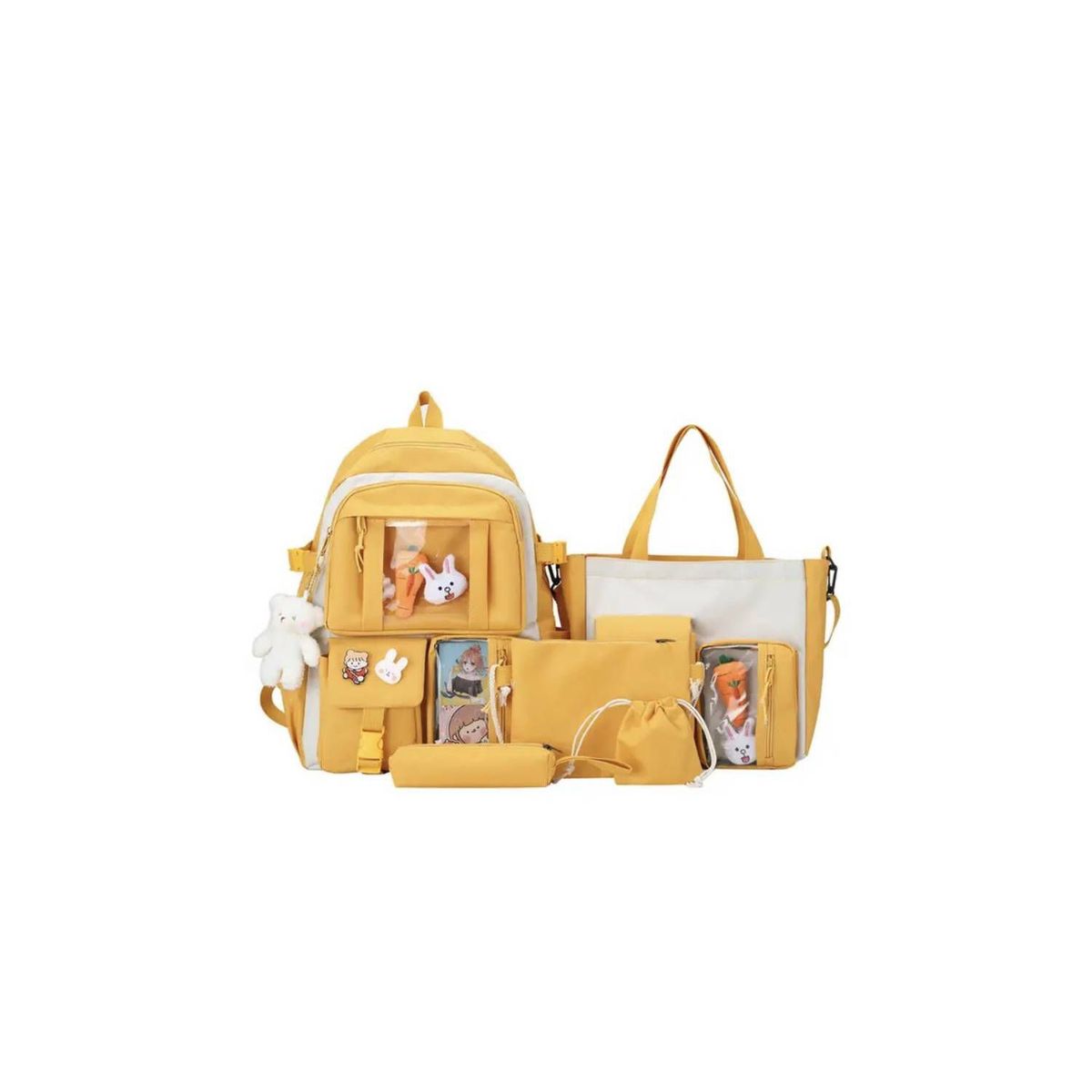 GENERICO - Mochila Kawaii Coreana Set de 5 piezas con accesorios