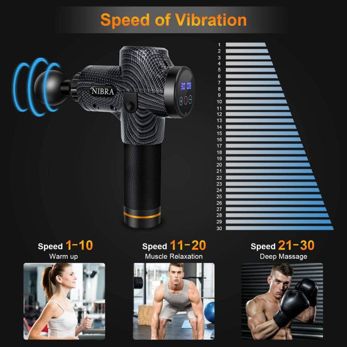 GENERICO - Pistola de masaje muscular  30 NIVELES  -   con  pantalla - LCD