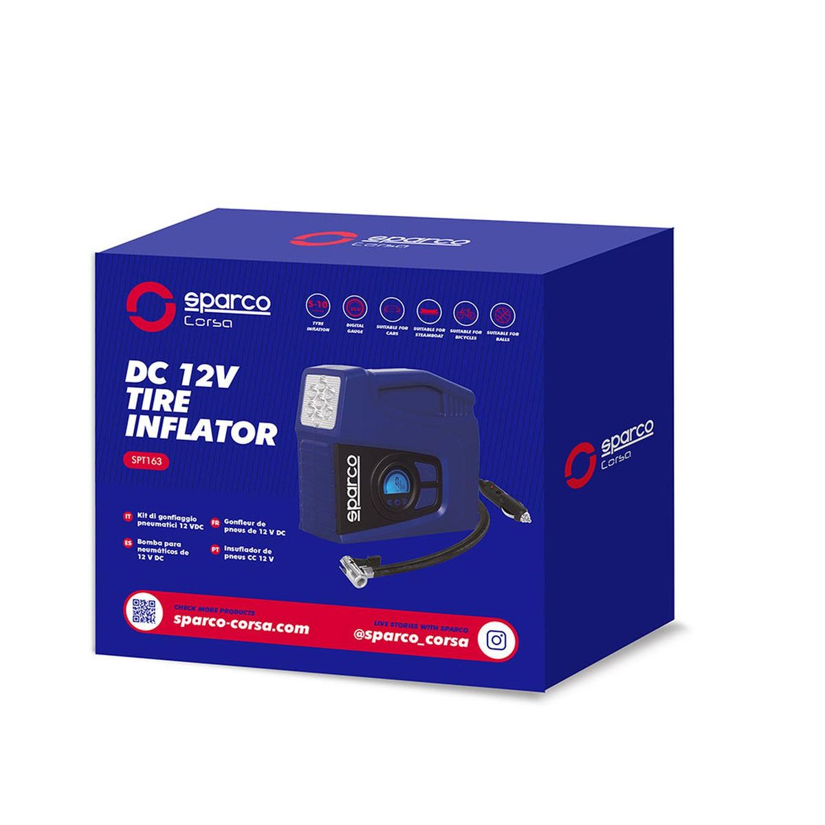 SPARCO - Compresor de Aire 12V + Medidor Digital de Neumáticos