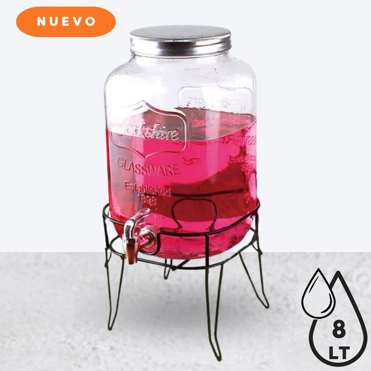 GENERICO - Dispensador de Agua con Tapa/Soporte GLASSWARE 8 Lt