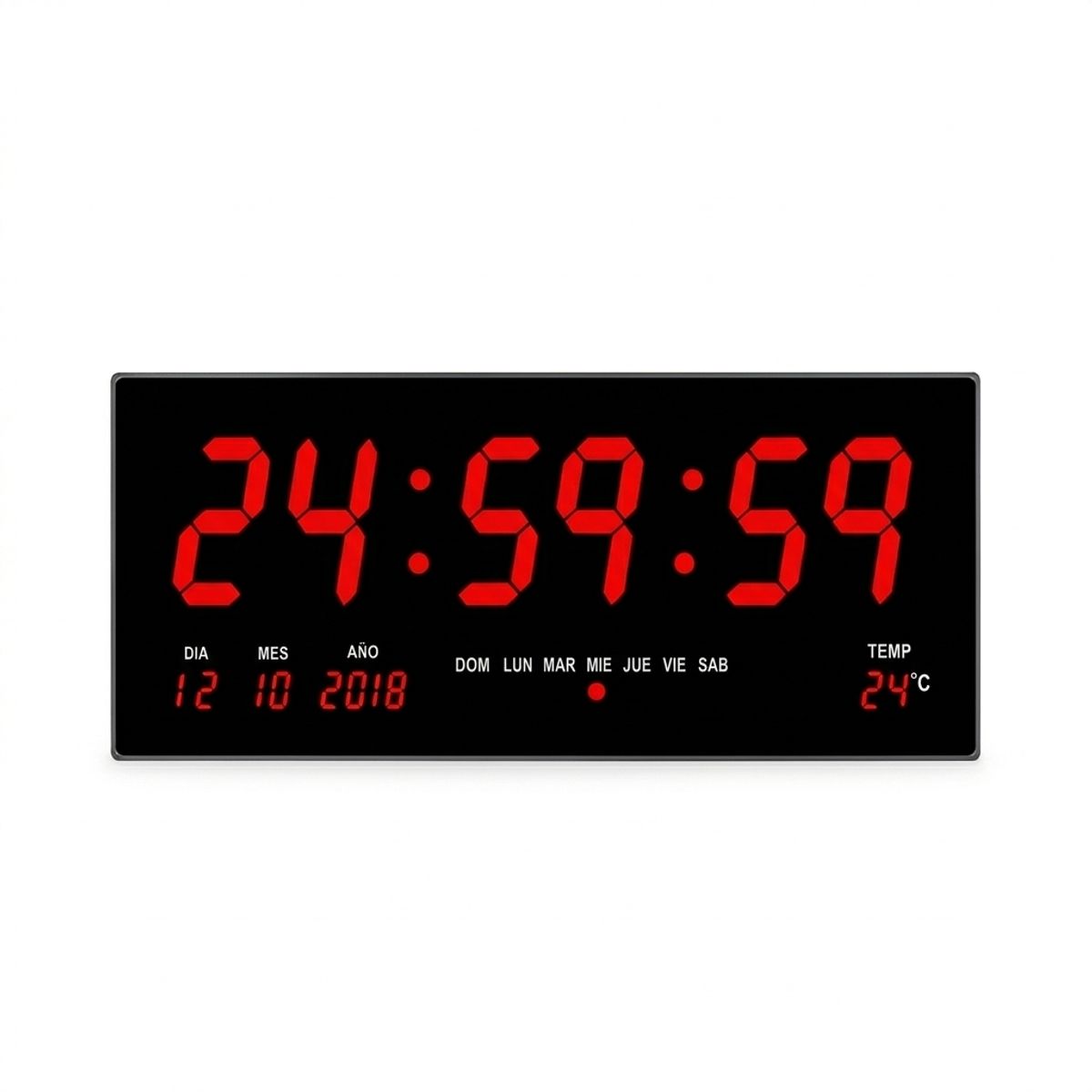 GENERICO - RELOJ DIGITAL LED 46x22 con TEMPERATURA AMBIENTE y CALENDARIO