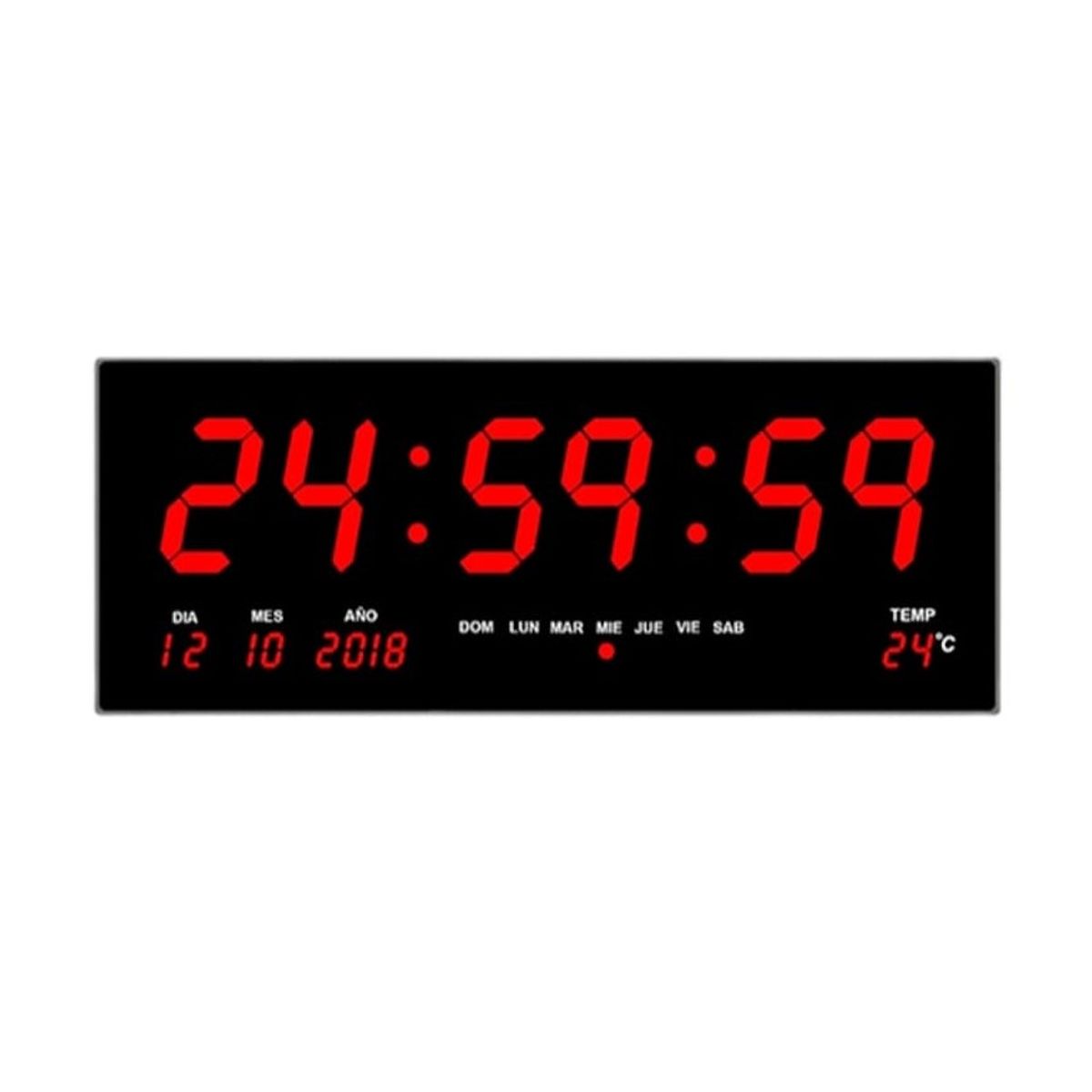 GENERICO - RELOJ DIGITAL 46x22 de PARED LED con TEMPERATURA Y CALENDARIO