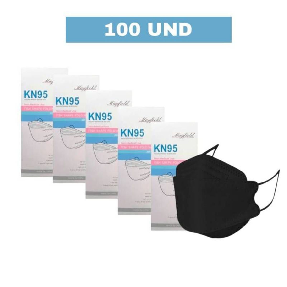 MAYFIELD - 100 UNID. MASCARILLA  MAYFIELD KN95 NEGRO FISH SHAPE