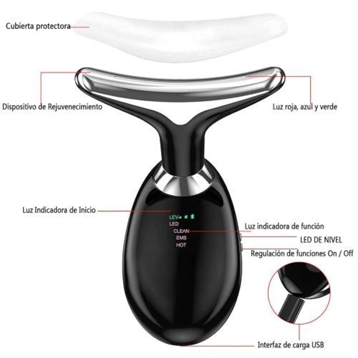 GENERICO - Masajeador  RF Led reductor de Arrugas y Papada