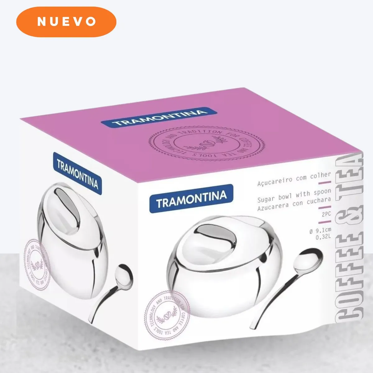 TRAMONTINA - Azucarero de Acero Inoxidable con Cuchara