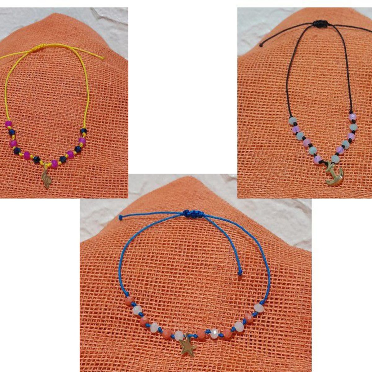 GENERICO - TRIO DE PULSERAS DE HILO CRISTALES Y DIJE AJUSTABLES