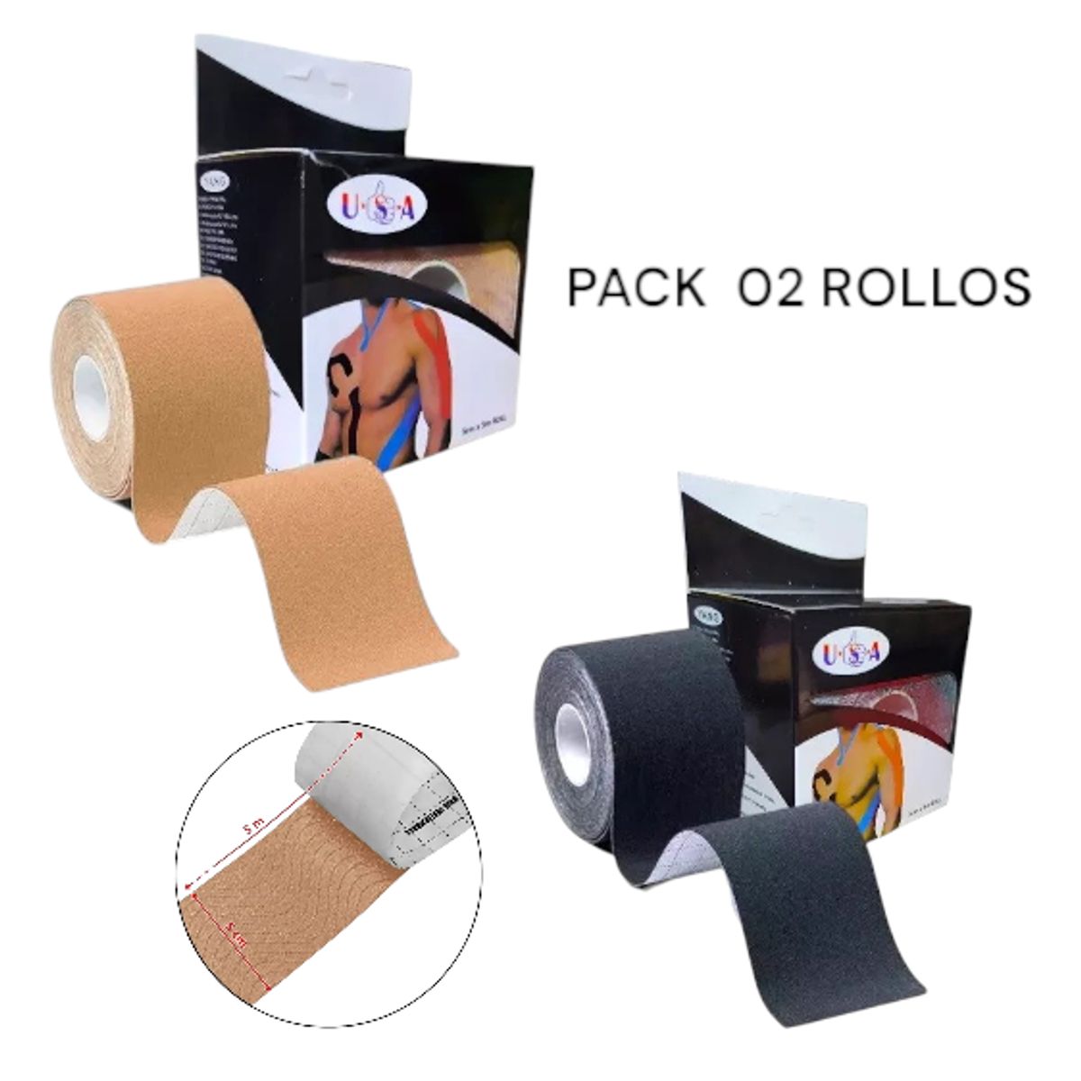 GENERICO - Pack x 2 Rollos Cinta Kinesiologica 5m X 5cm Soporte para Atleticos