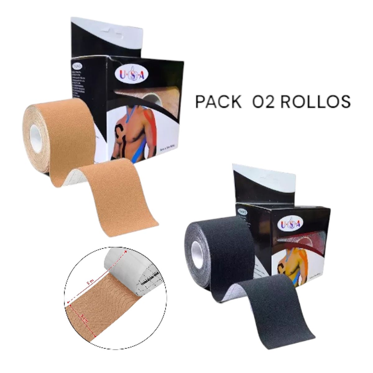 GENERICO - Pack x 2 Rollos Cinta Kinesiologica 5m X 5cm Soporte para Atleticos