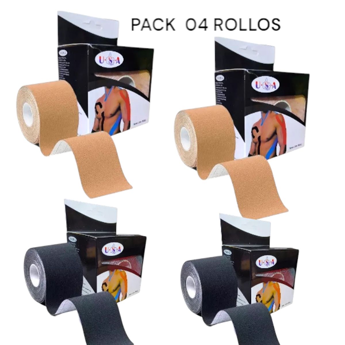 GENERICO - Pack x 4 Rollos Cinta Kinesiológica 5m X 5cm Soporte para Atléticos
