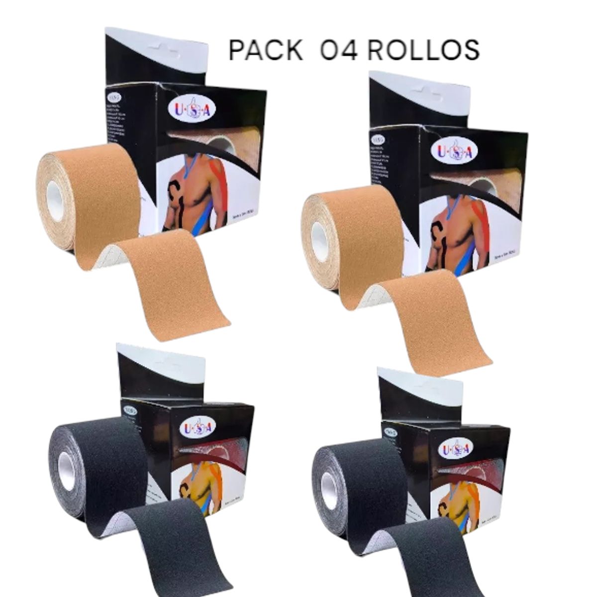 GENERICO - Pack x 4 Rollos Cinta Kinesiológica 5m X 5cm Soporte para Atléticos