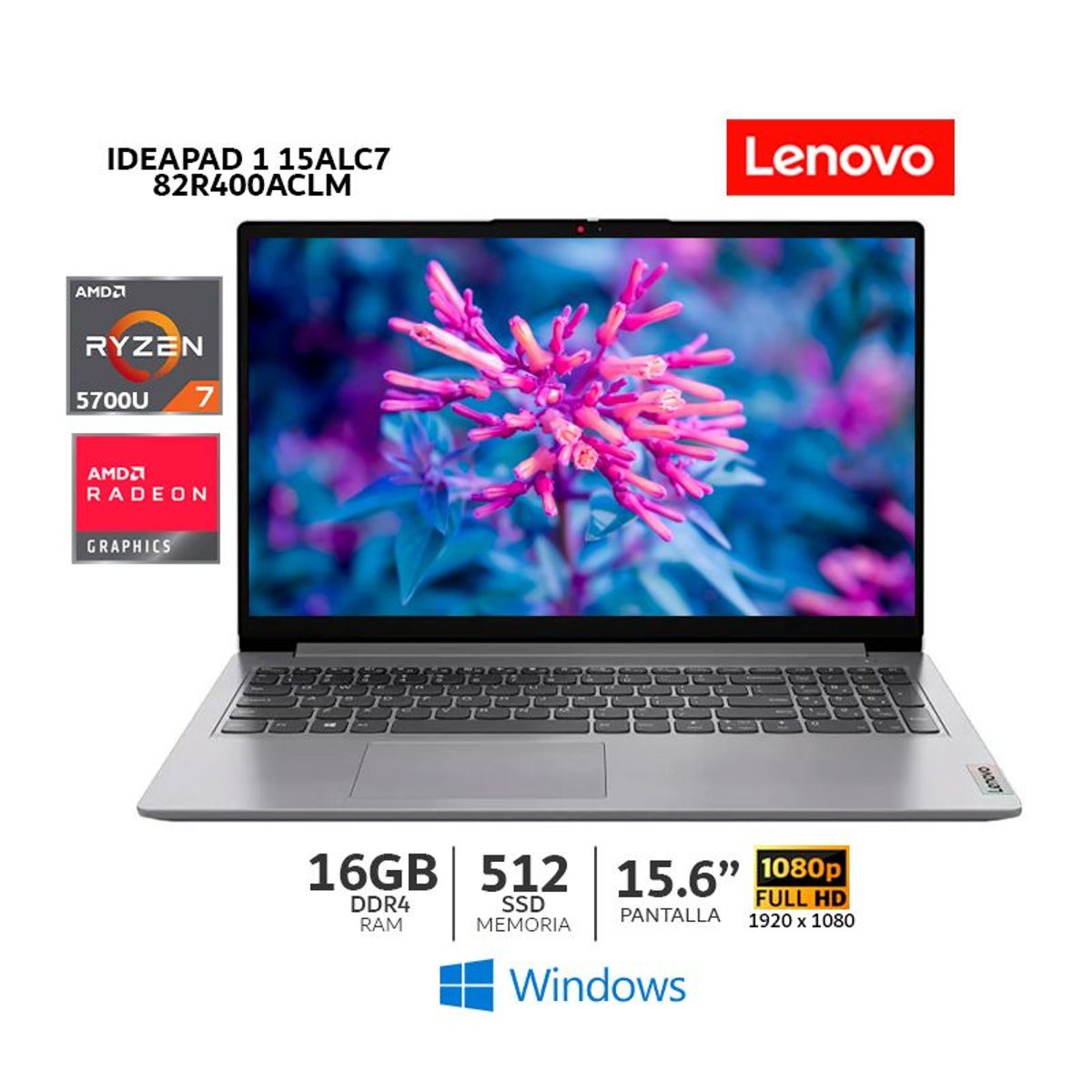 LENOVO - Laptop Lenovo IdeaPad 1 15ALC7 Ryzen 7 5700U/ 16Gb Ram / 512Gb SSD / 15.6” FHD/ 82R400ACLM