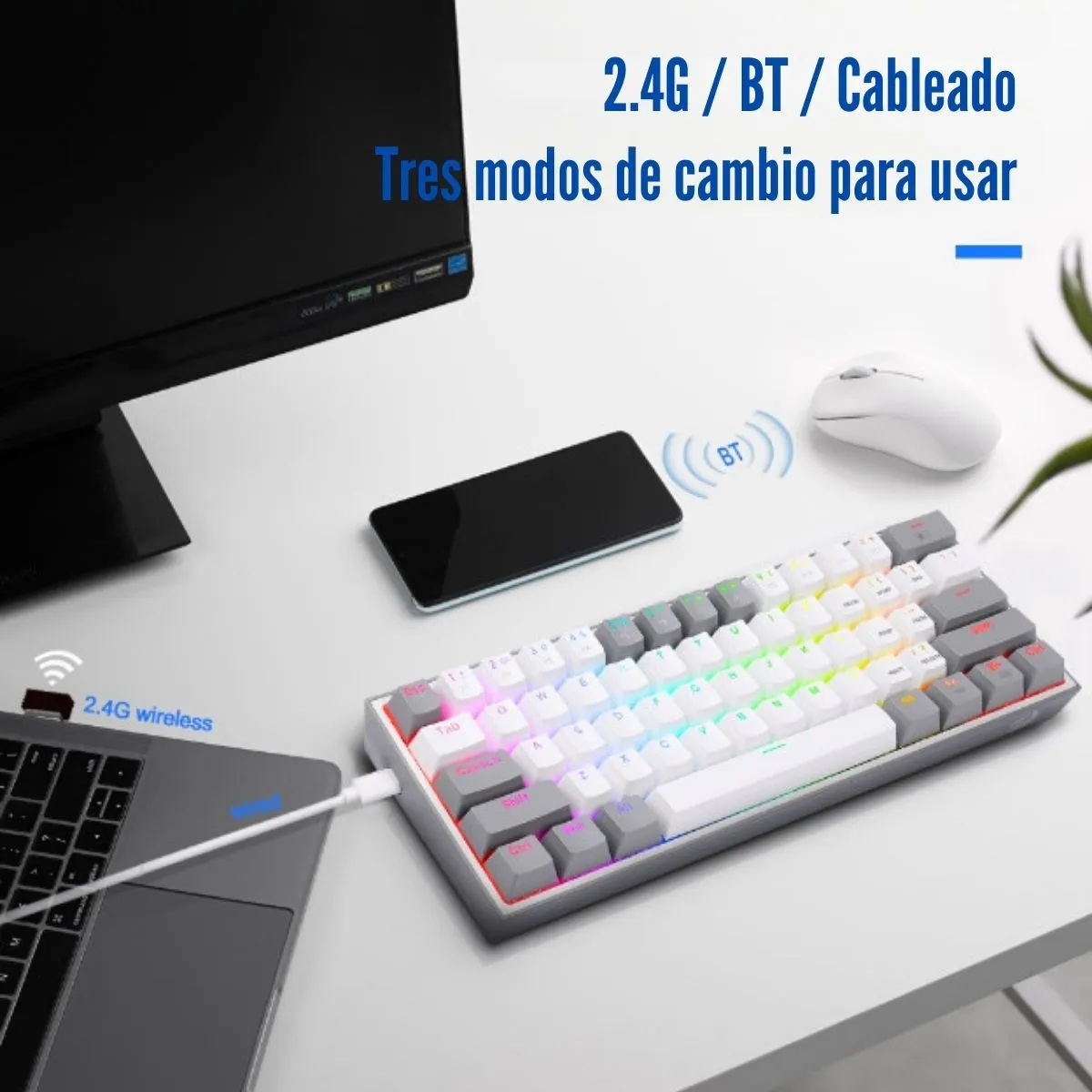 REDRAGON - Redragon - Teclado Fizz Pro K616 RGB Switch Red White-Grey Español