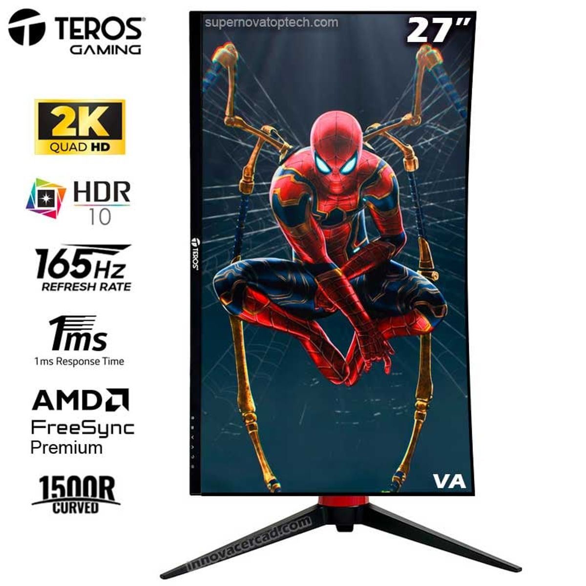 TEROS - Monitor Teros Gaming Curvo 27 165hz 1ms QHD 2560x1440 HDR Pivot.