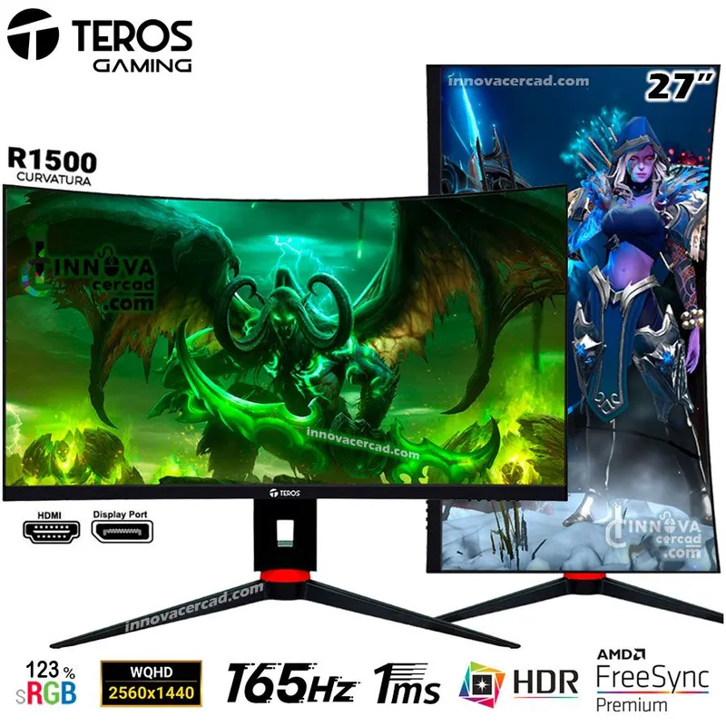 TEROS - Monitor Teros TE-2765G 27 Curvo 165hz 2560x1440 QHD HDR Pivot.