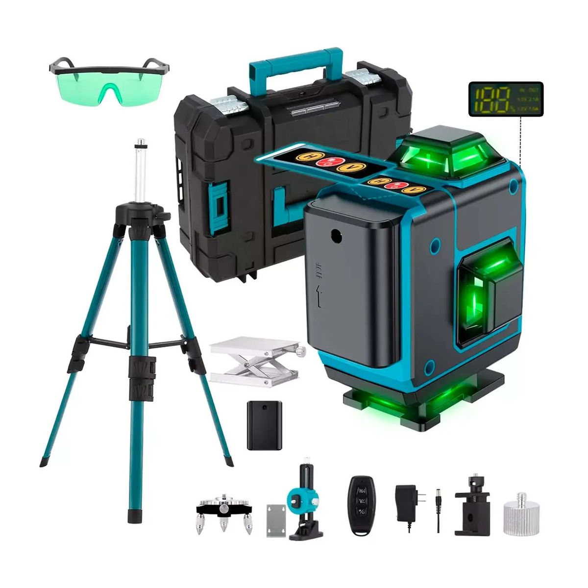 XTD - Nivel Laser Verde 16 Lineas 4D 360 Digital Indicador Carga Tripode