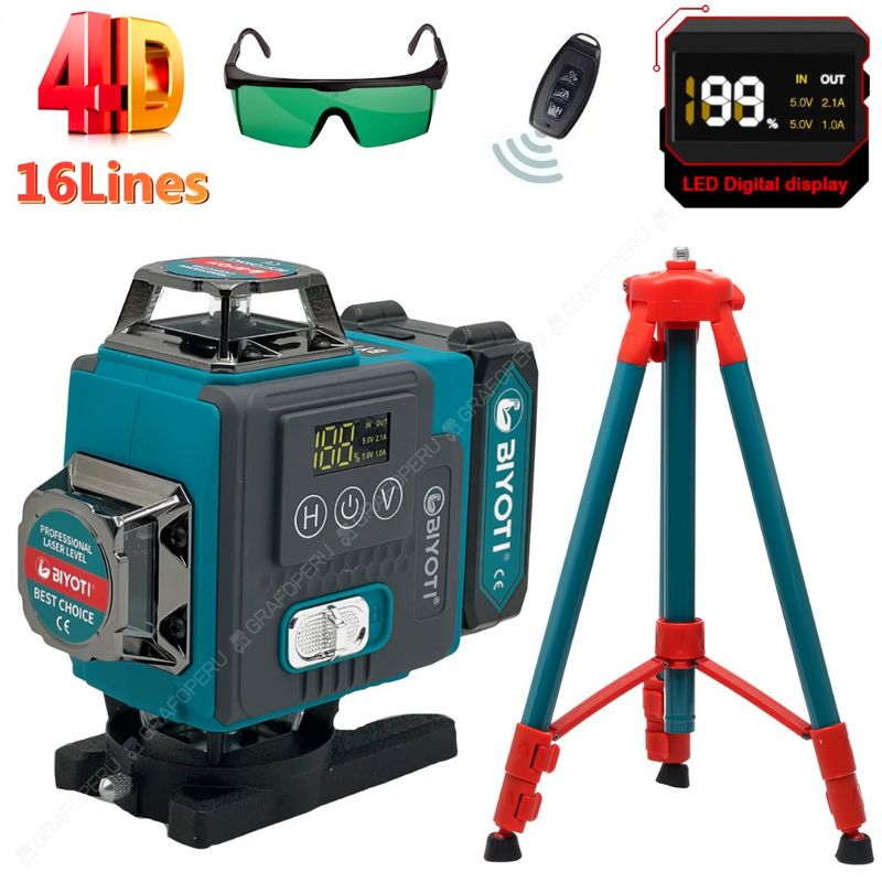 OEM - Nivel Laser Verde 16 Lineas 4D 360º Indicador Bateria Digital