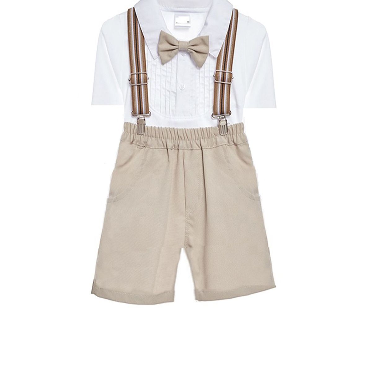 GENERICO - Conjunto para Bebe Niño Tirantes Pantalones cortos  Beige GALA