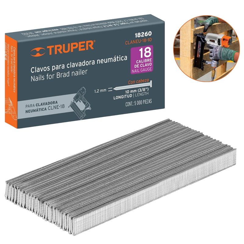 TRUPER - clavos calibre 18, 10 mm 500 unidades  para Clavadora neumática
