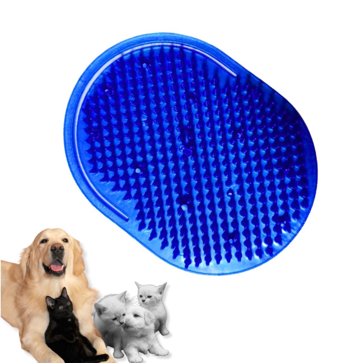 GENERICO - CEPILLO PARA MASCOTAS - MASAJE Y BAÑO AZUL ACERO