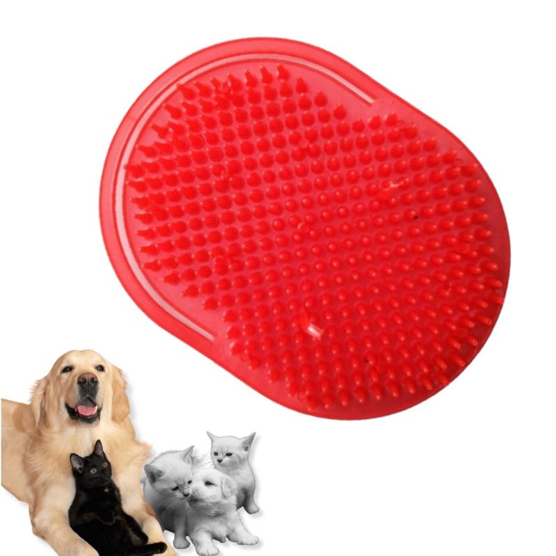 GENERICO - CEPILLO PARA MASCOTAS - MASAJE Y BAÑO ROJO FRESA