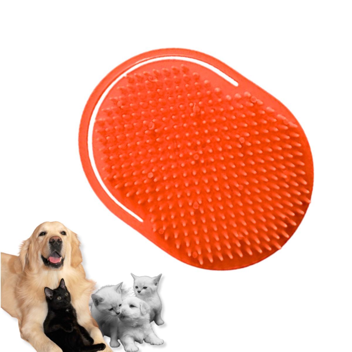GENERICO - CEPILLO PARA MASCOTAS - MASAJE Y BAÑO ANARANJADO
