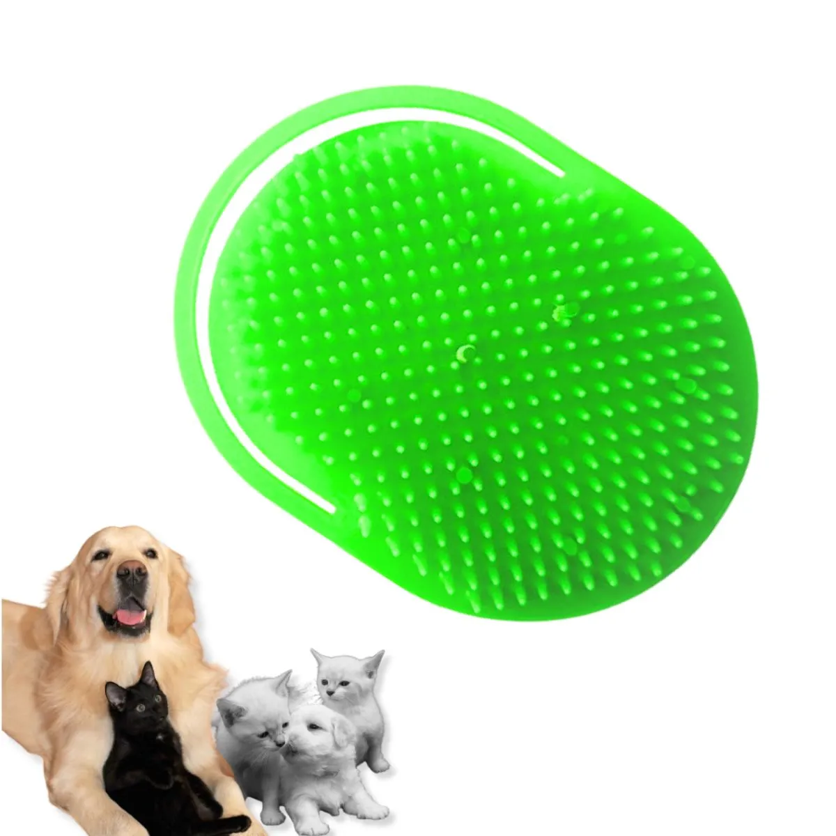 GENERICO - CEPILLO PARA MASCOTAS - MASAJE Y BAÑO VERDE