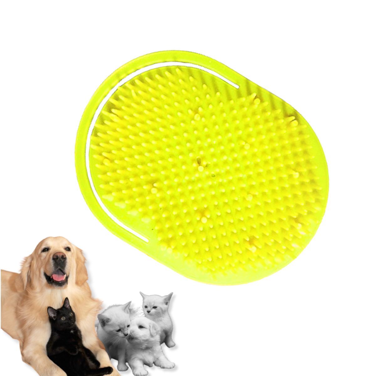 GENERICO - CEPILLO PARA MASCOTAS - MASAJE Y BAÑO AMARILLO
