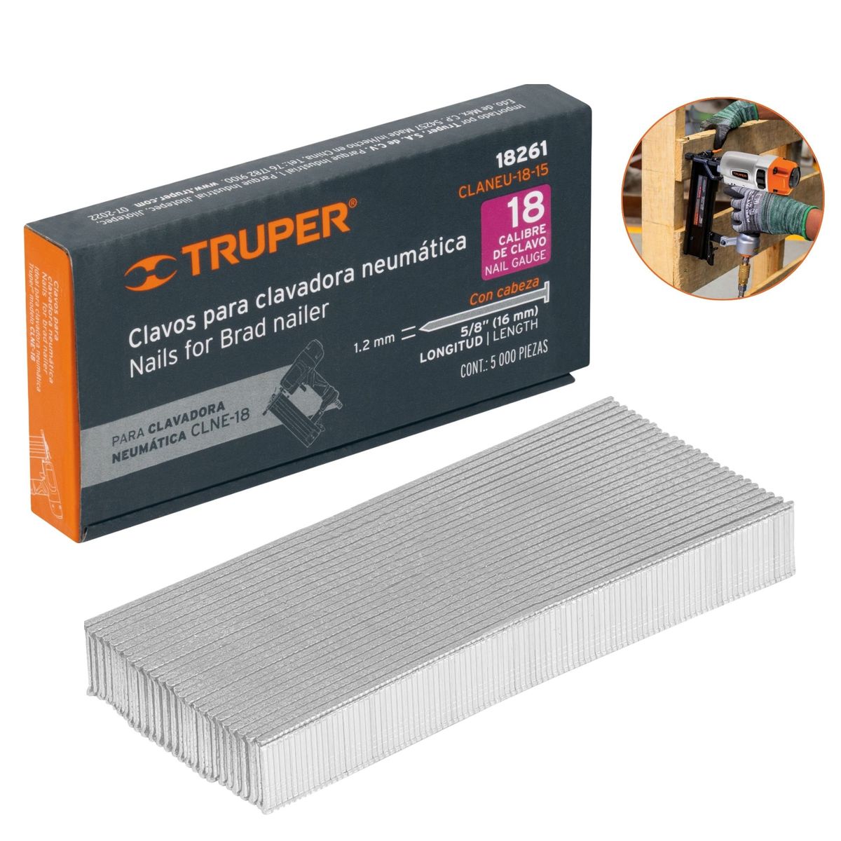 TRUPER - clavos calibre 18, 15 mm 500 unidades  para Clavadora neumática