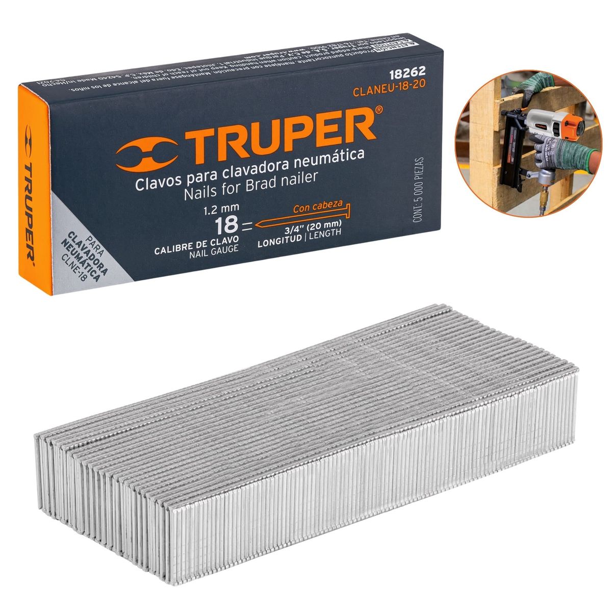 TRUPER - clavos calibre 18, 20 mm 500 unidades  para Clavadora neumática