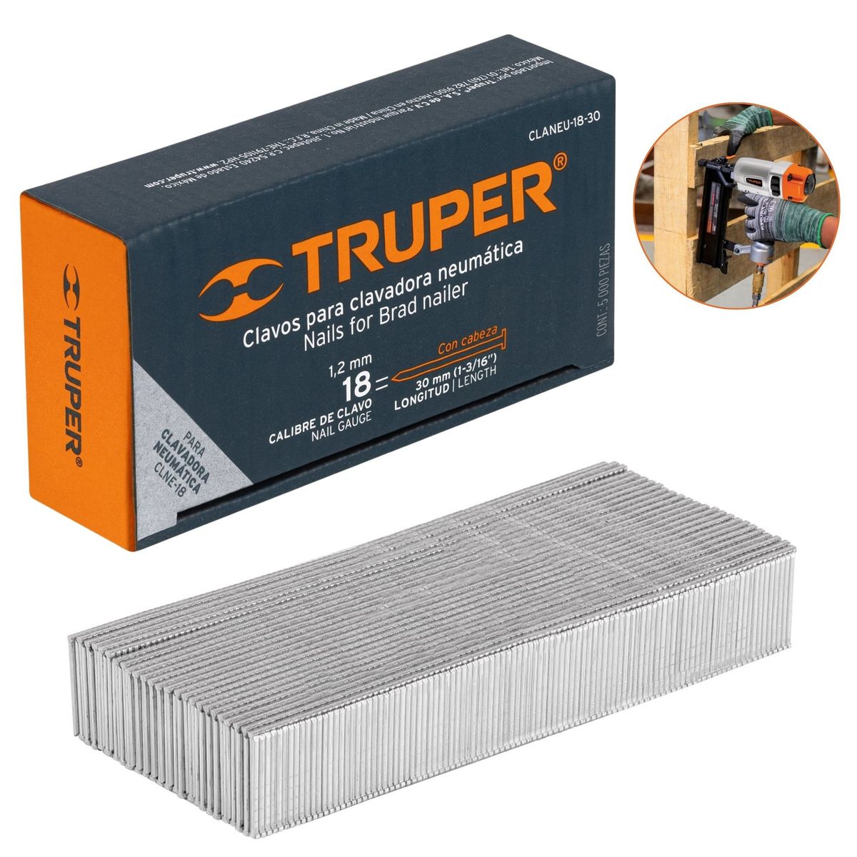 TRUPER - clavos calibre 18, 30mm 500 unidades  para Clavadora neumática