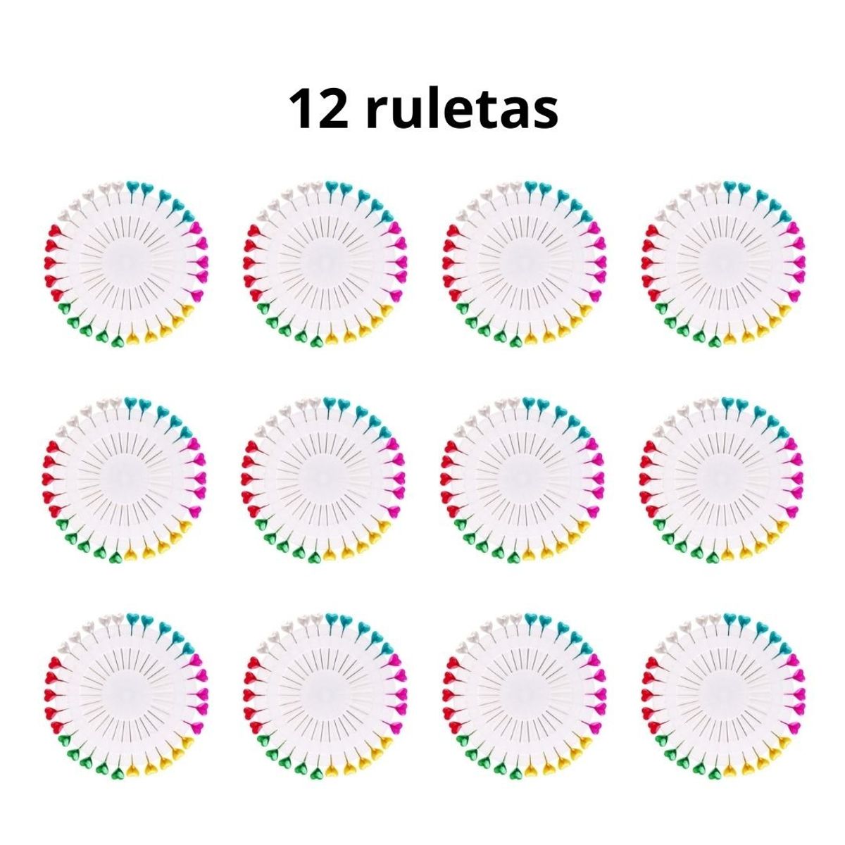 GENERICO - Set de 12 Ruletas de Alfileres con Cabeza de Corazón