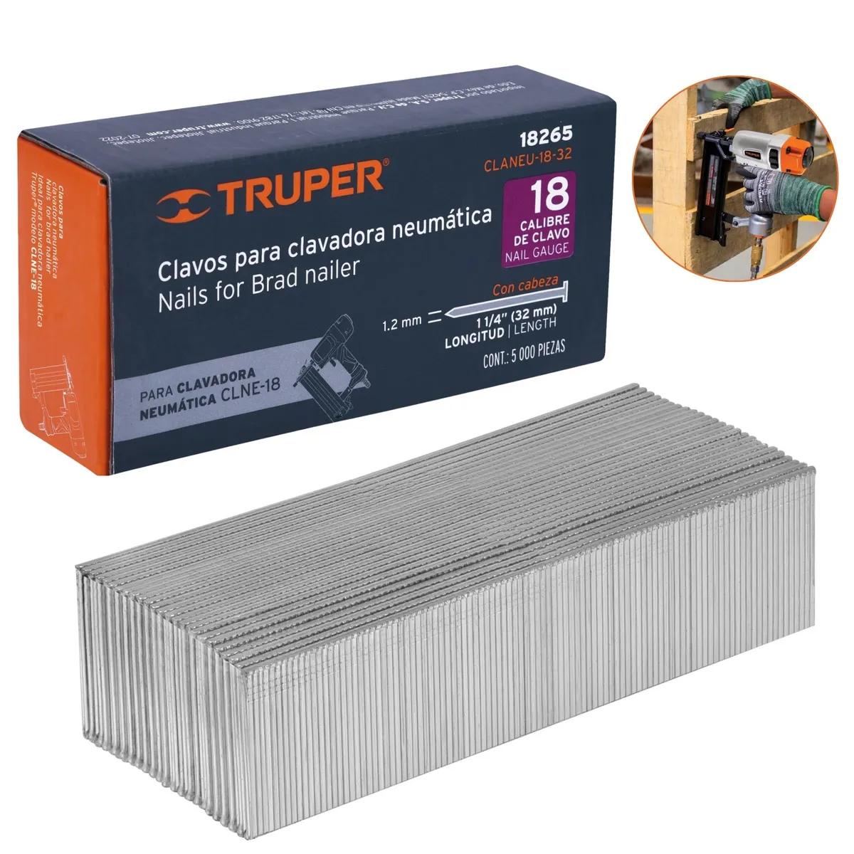 TRUPER - clavos calibre 18, 32 mm 500 unidades  para Clavadora neumática