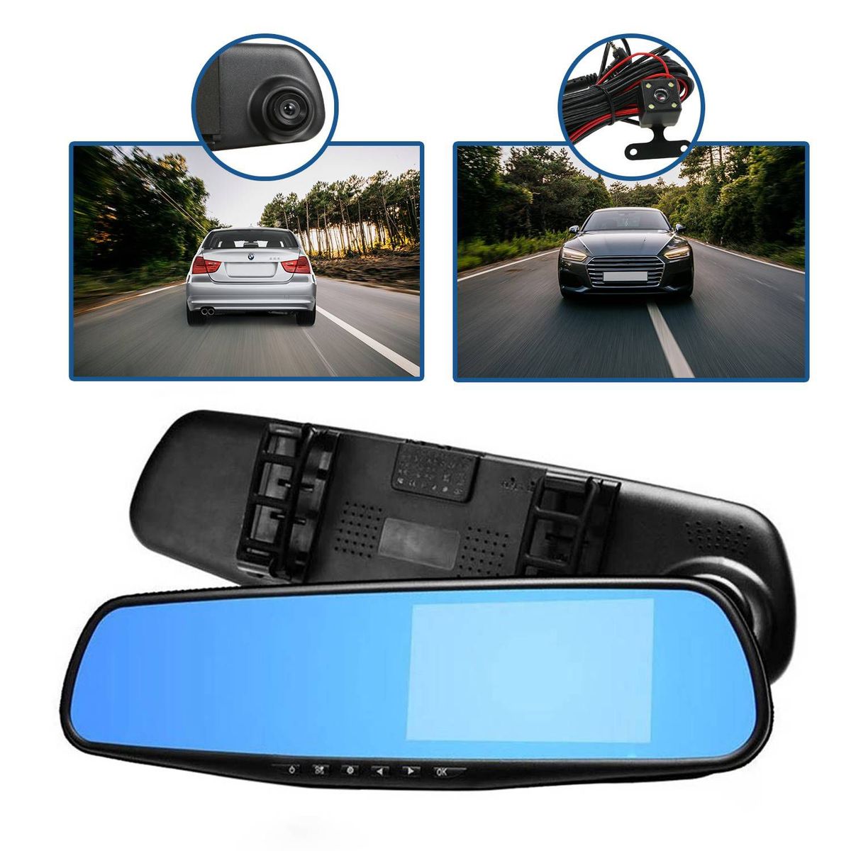 GENERICO - Espejo Retrovisor Con Camara Delantes y Trasero Con Vision Nocturna