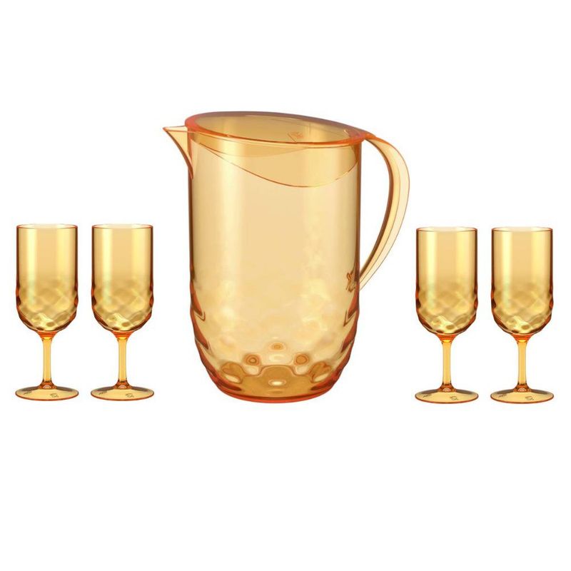 COZA - Set Jarra Con Tapa + 4 Copas Acrílico Coza Wave Naranja