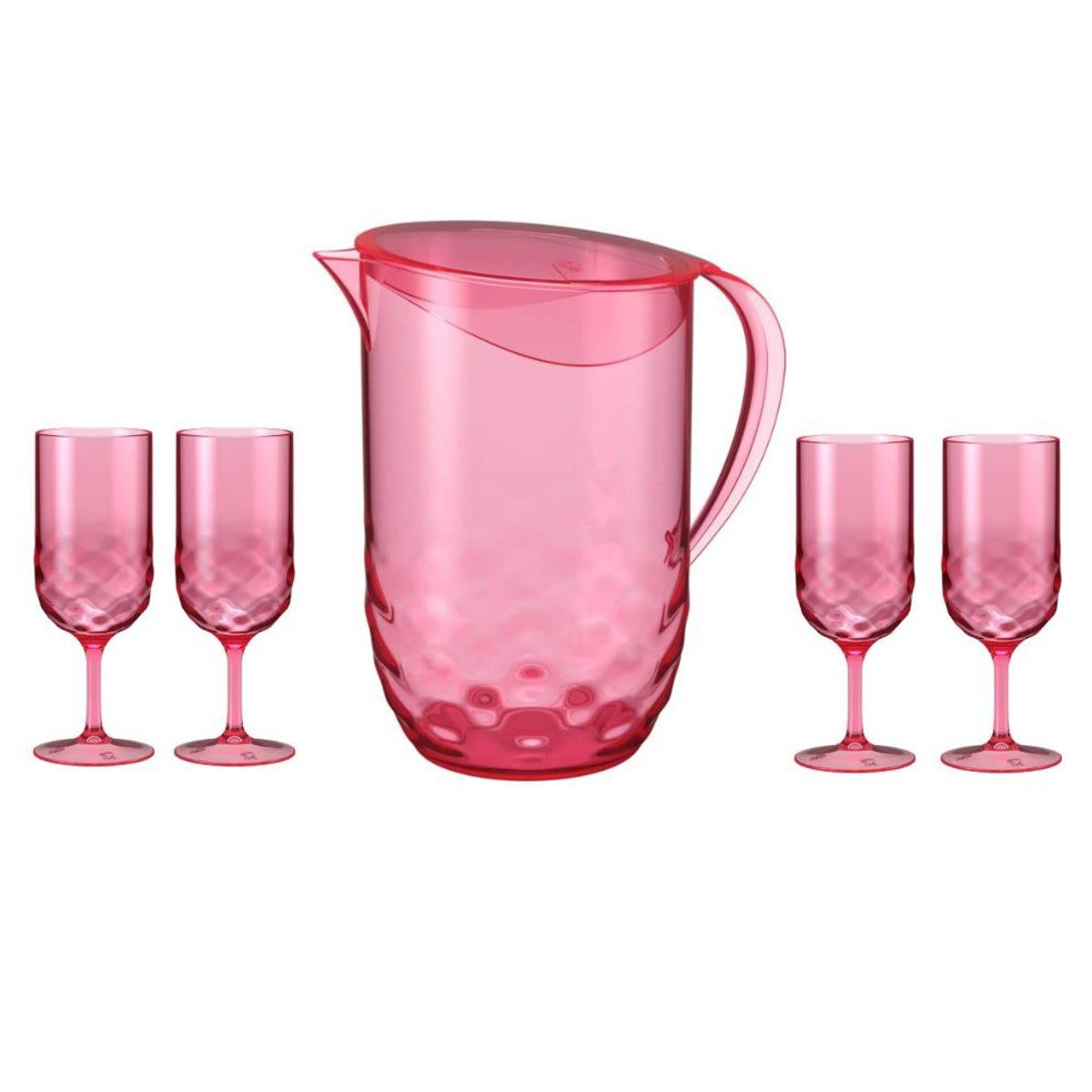 COZA - Set Jarra Con Tapa + 4 Copas Acrílico Coza Wave Rosa