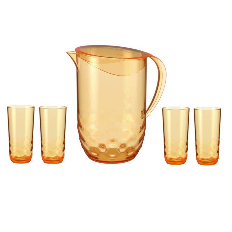 COZA - Set Jarra Con Tapa + 4 Vasos Acrílico Coza Wave Naranja