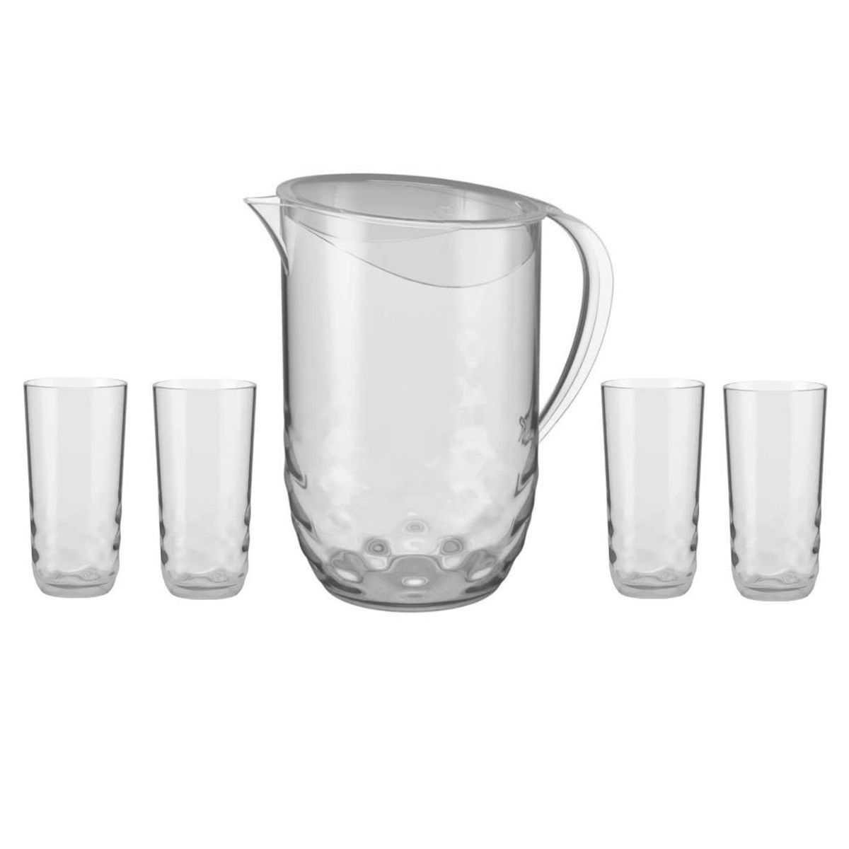 COZA - Set Jarra Con Tapa + 4 Vasos Acrílico Coza Wave