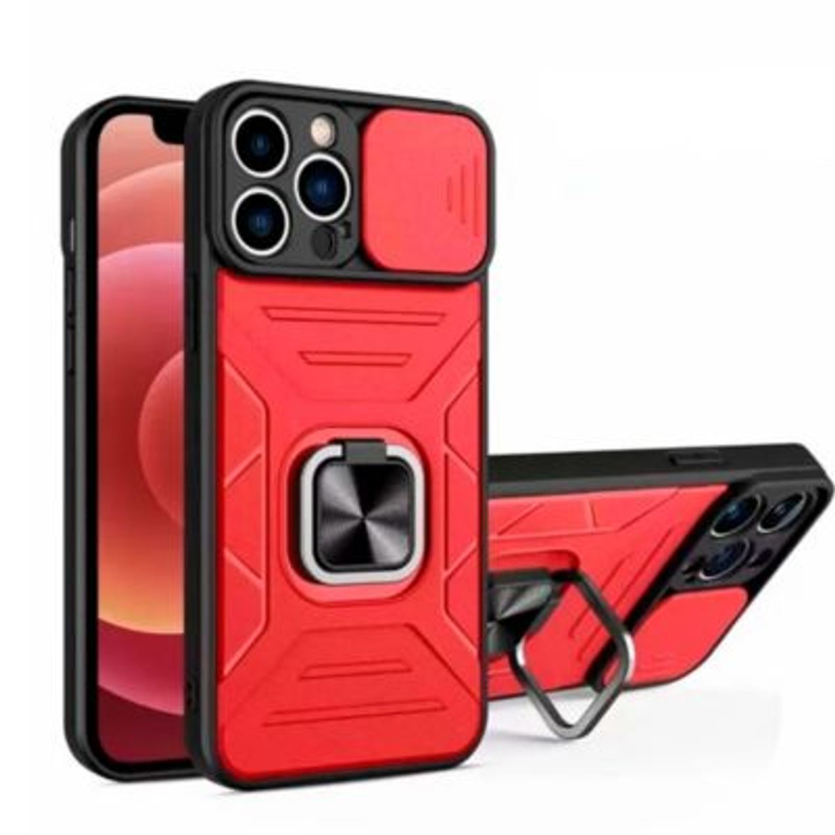 GENERICO - Funda Case for Motorola G100 Robot Rojo con Aro y Protector Antishock