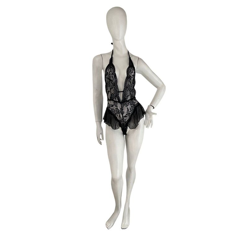 GENERICO - Babydoll negro de encaje floral - Talla M