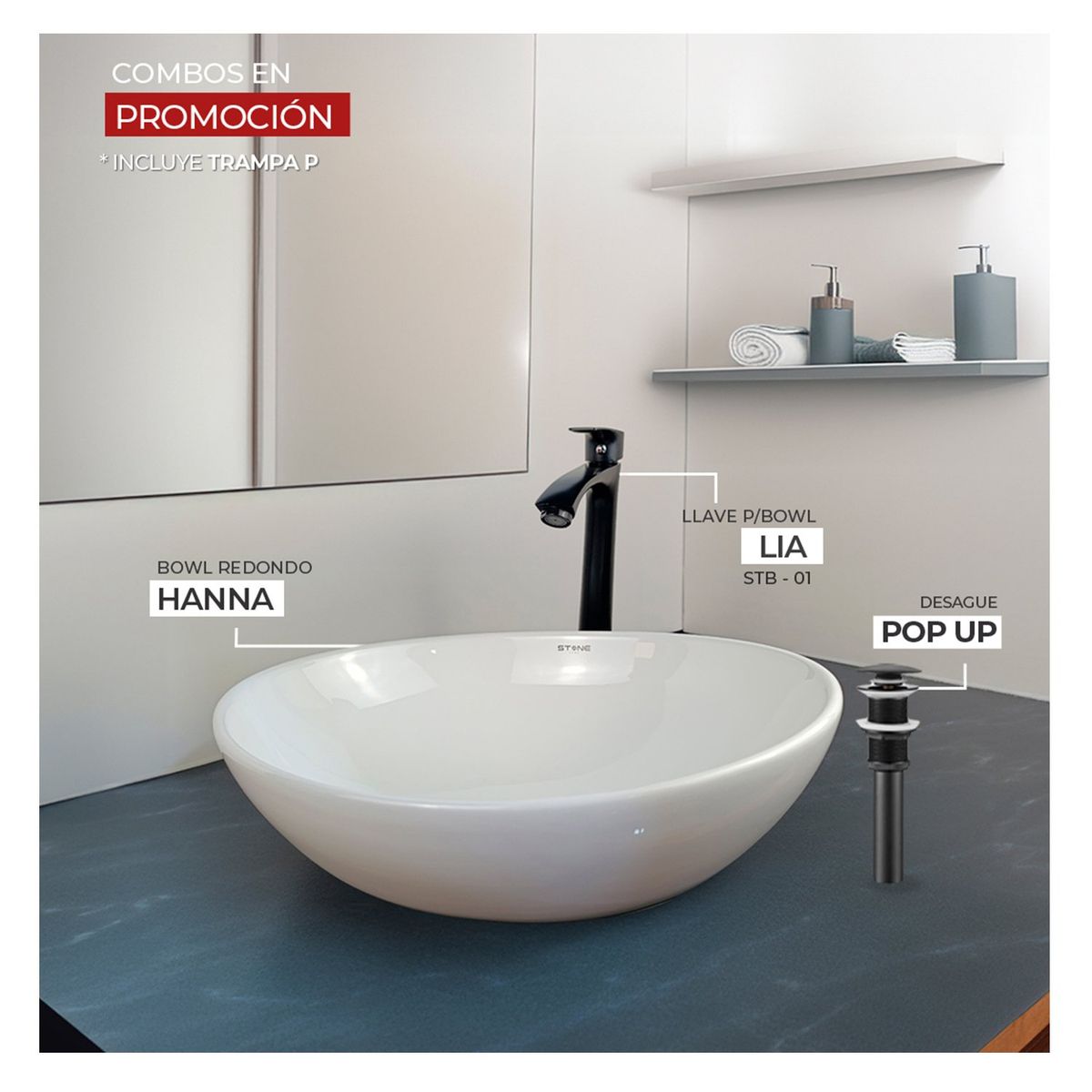STONE - COMBO BOWL HANNA + LIA STB  DESAGUE SREBOSE Y TRAMPA P STONE