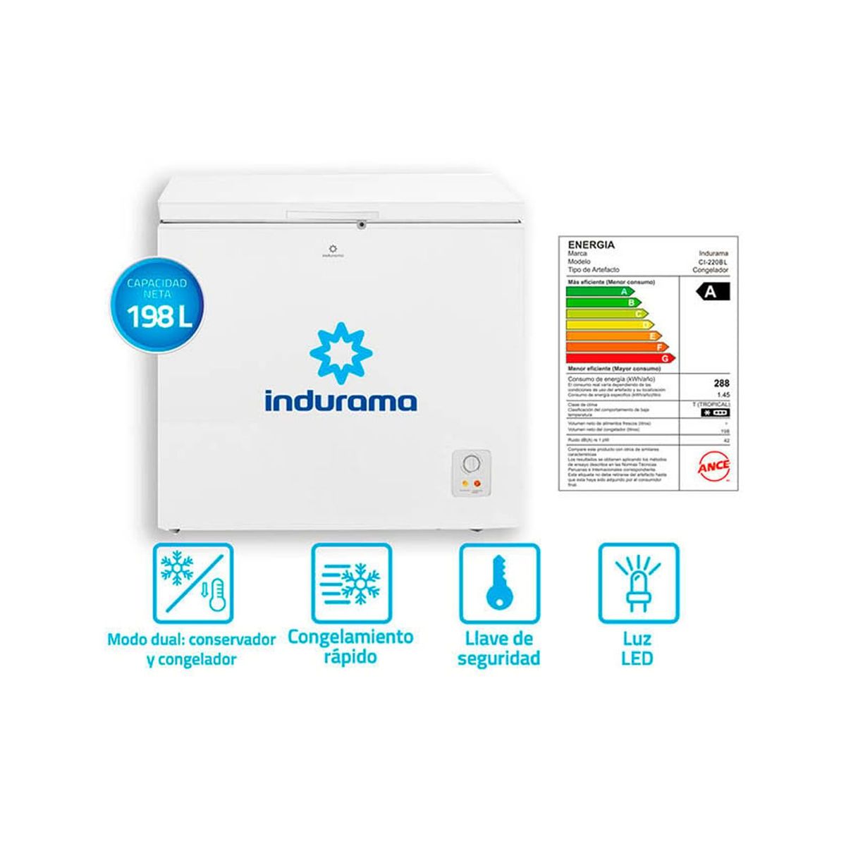 INDURAMA - CONGELADOR INDURAMA 198 LT BLANCON CI-220BL