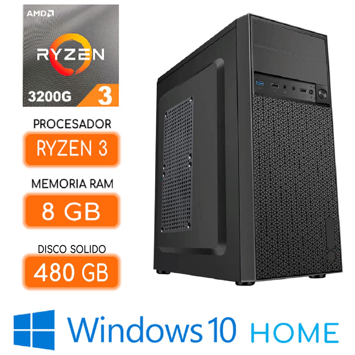 AMD - Computadora amd RYZEN 3 3200G Ram 8GB SSD 480GB Wind.10 CPU PC