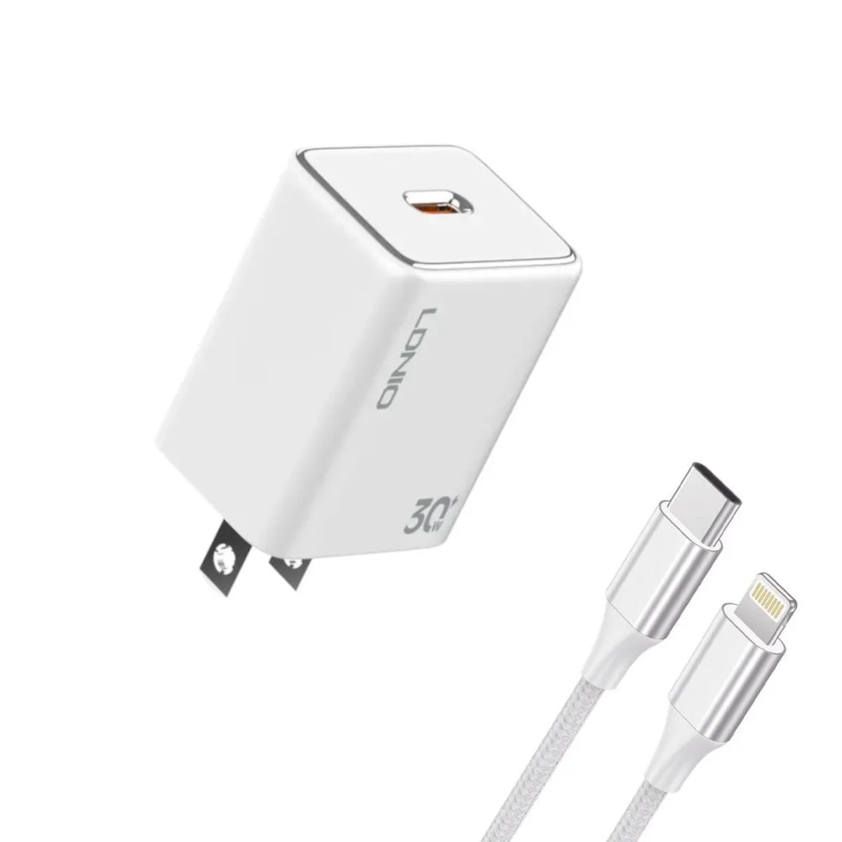 LDNIO - Cargador de 30W Carga Rápida A1508C  USB-C Incluye Cable Lightning a C