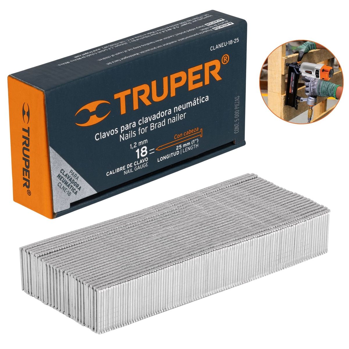 TRUPER - clavos calibre 18, 25 mm 500 unidades  para Clavadora neumática