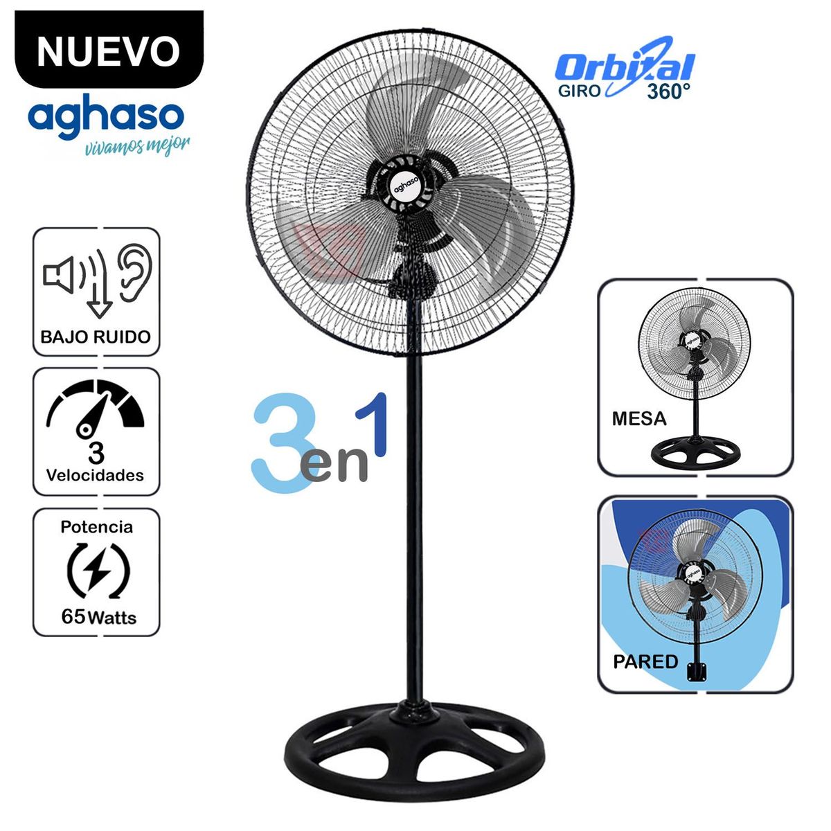 AGHASO - VENTILADOR AGHASO 3 EN 1 65 W VENT-AGH01