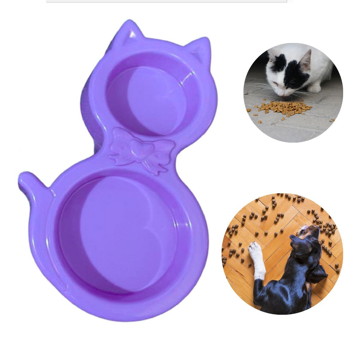 GENERICO - PLATO DOBLE PARA MASCOTA FORMA DE GATO - LILA