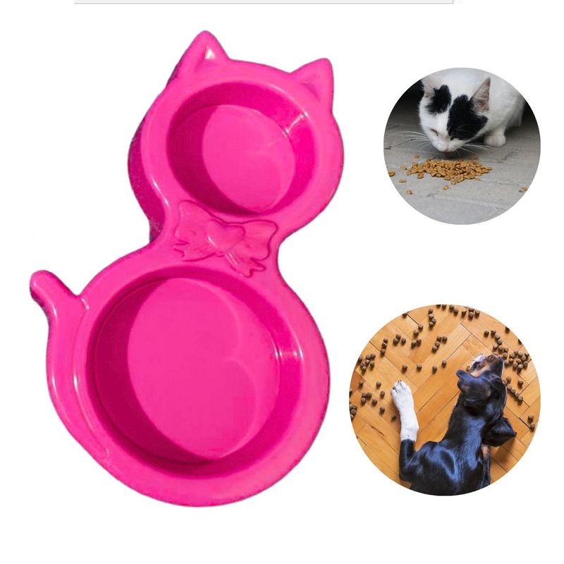 GENERICO - PLATO DOBLE PARA MASCOTA FORMA DE GATO - ROSADO