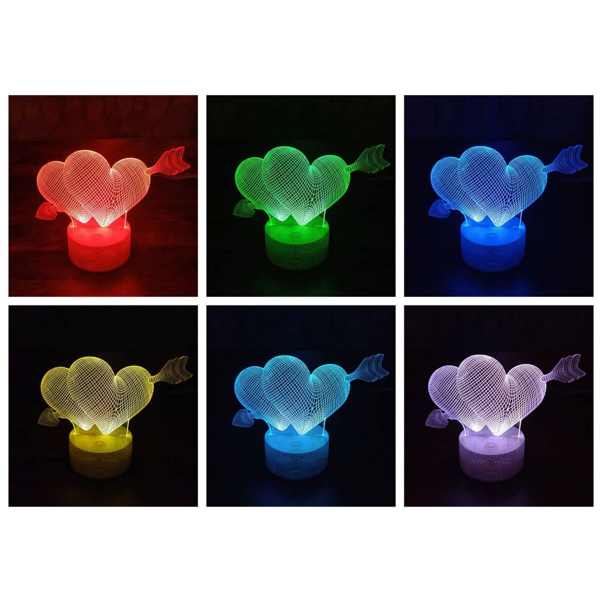 GENERICO - Dia de san Valentín Lampara 3D 7 Colores Led Corazones Flechados