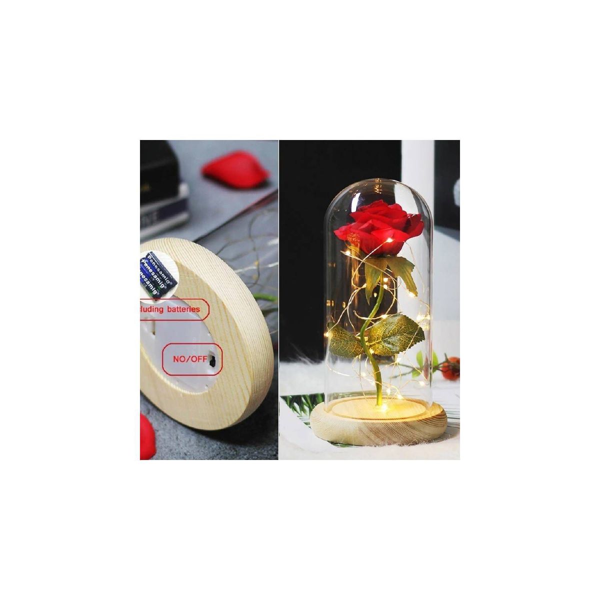 GENERICO - Pack x2 Rosa Eterna Rosas Eternas Rosa Preservada Led San Valentin