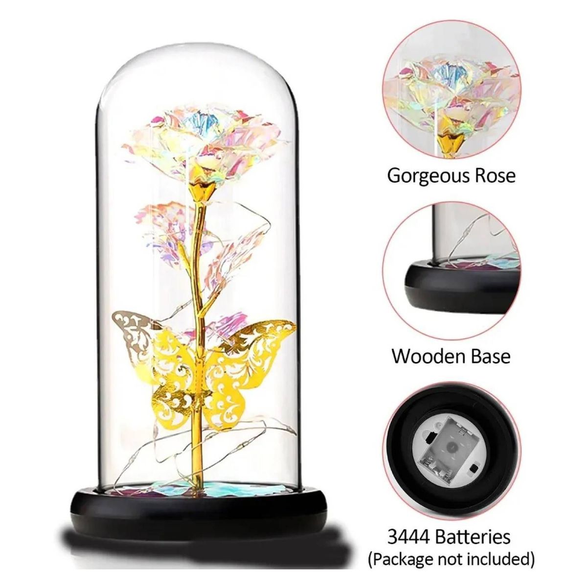 GENERICO - Rosa Eterna Flor Artificial Luz Multicolor